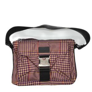 Lauren Ralph Lauren Tan Purple Brown Houndstooth Nylon Satchel Shoulder Bag